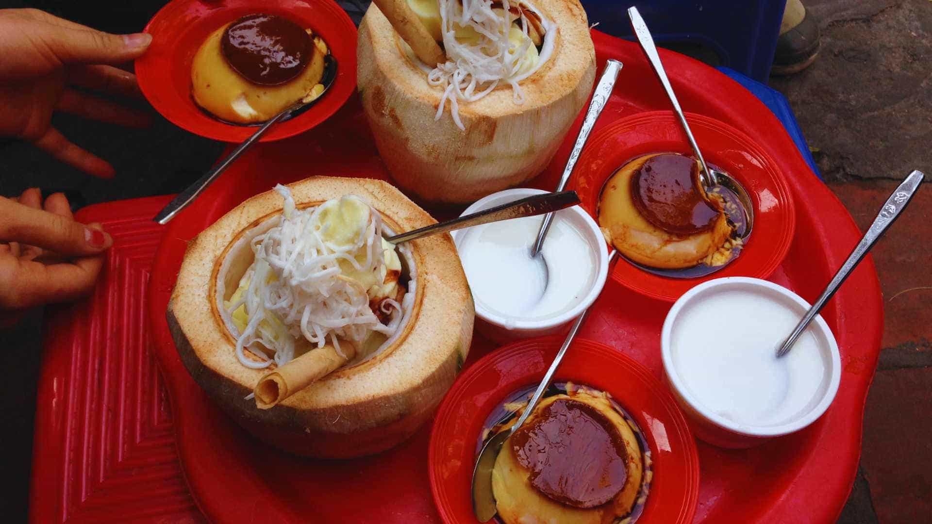 One of the most popular Vietnamese icecream flavors - Coconut icecream & flan cakes