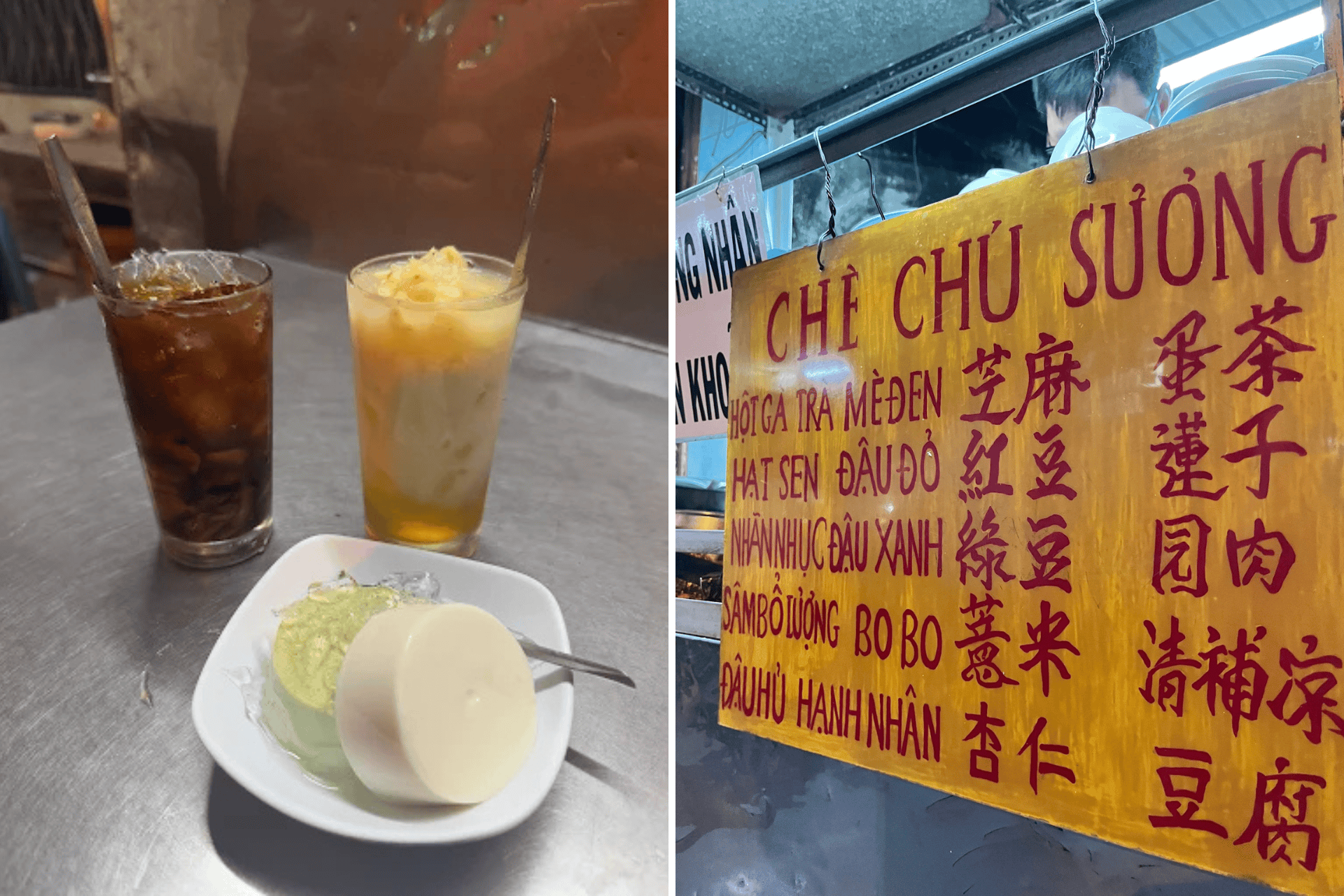 Chè Chú Sương traditional Chinese dessert stall in Saigon.