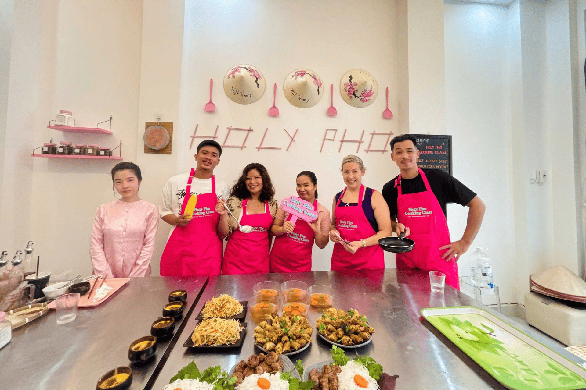 Interactive cooking session at Holy Phở Cooking Class