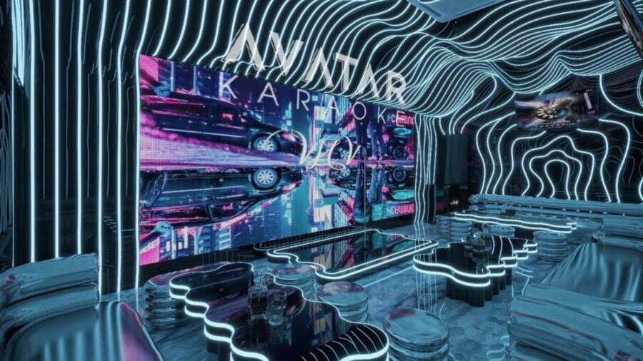 Avatar Karaoke interior with neon lighting for karaoke in Ho Chi Minh City _ Jackfruit