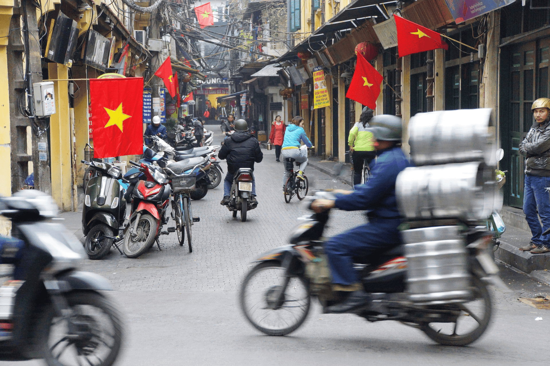 motorbike in Vietnam local market narrow alley old quarter hanoi